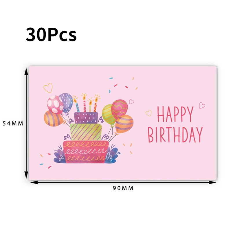30Pcs Happy Birthday card Pink Birthday labels greeting cards Birthday decoration party Message card 9x5.4 cm blessing card