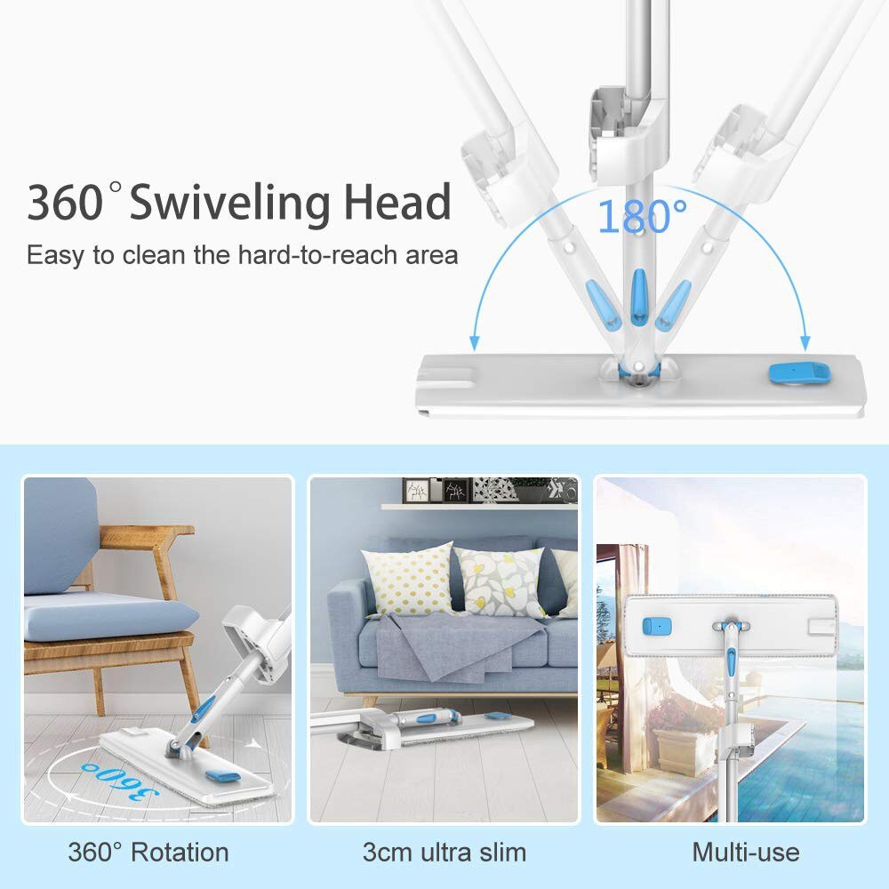 BOOMJOY Spray Mop with 2PCS Reusable Microfiber Mop Pads 360 Degree Handle Mop for Home Laminate Wood Tiles Floor Cleaning