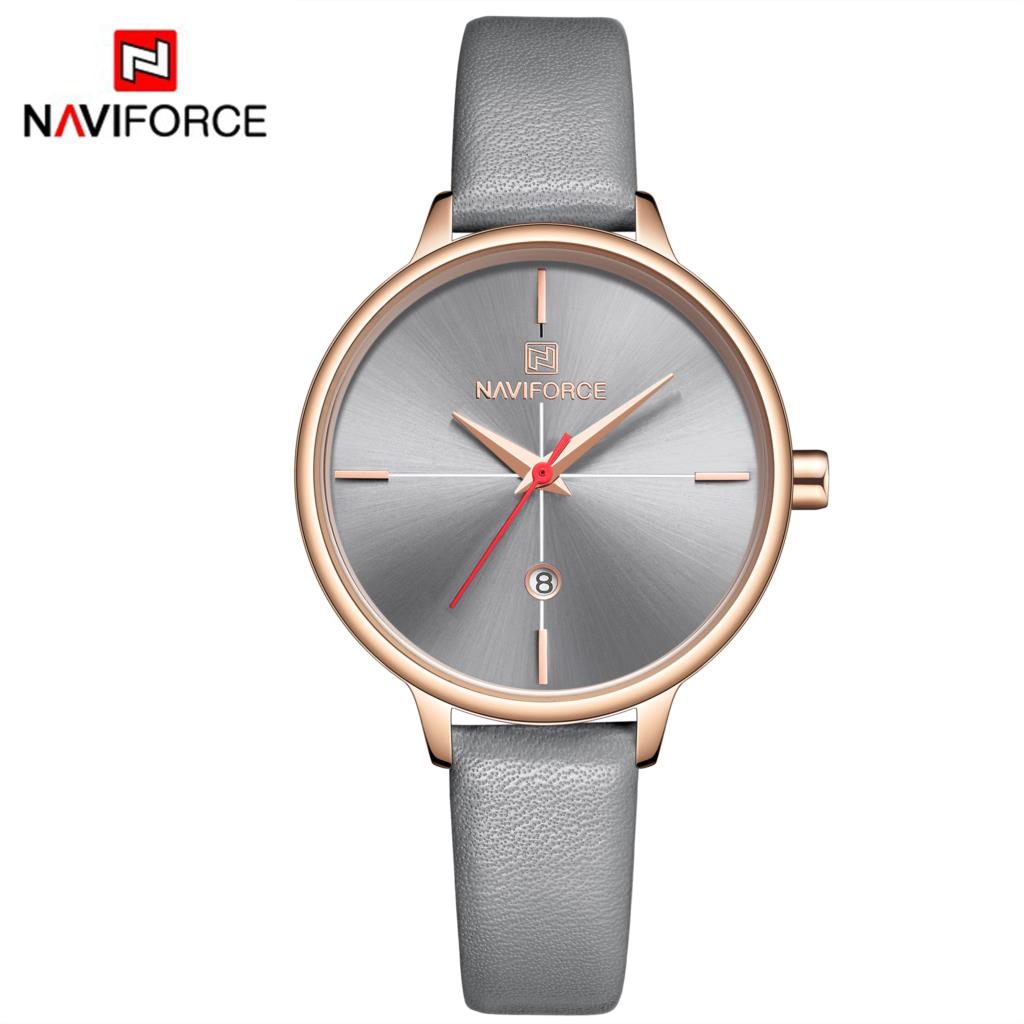 NAVIFORCE Vrouwen Horloge Mode Quartz Lady Blue PU Horlogeband Datum Casual 3ATM Waterdicht Horloge voor Meisje Vrouw Vrouw: Grijs