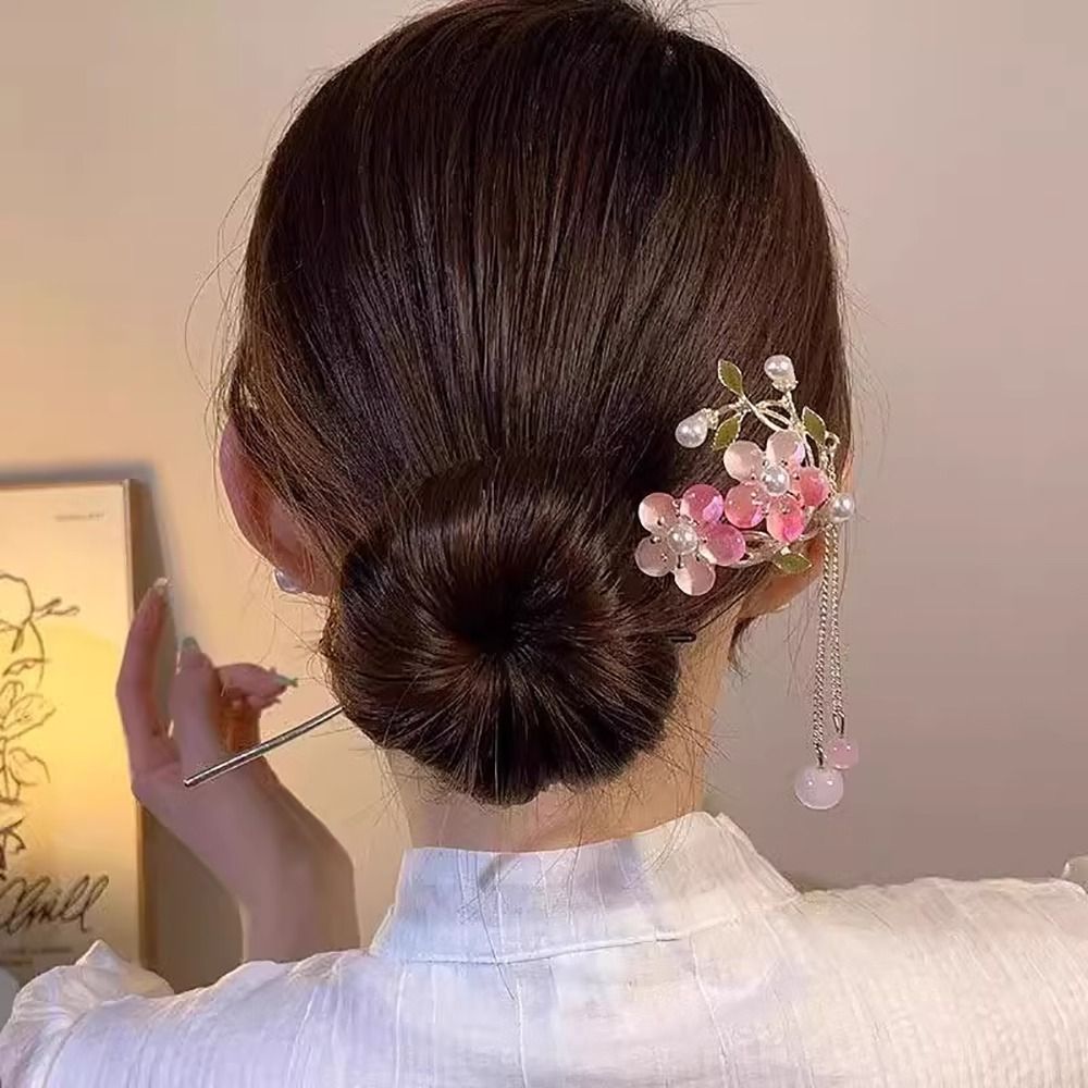 Horquilla china antigua para mujer, palo de pelo Hanfu de palacio con borlas, estilo chino, pinza para el pelo tradicional, 1 ud.