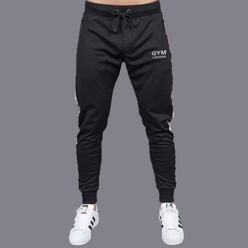 Calças 2019 Homens Corredores Suores dos homens Correndo Calças de Jogging Esporte Carta Impressão Calças de Algodão Calças de Ginástica Masculina: Black / M