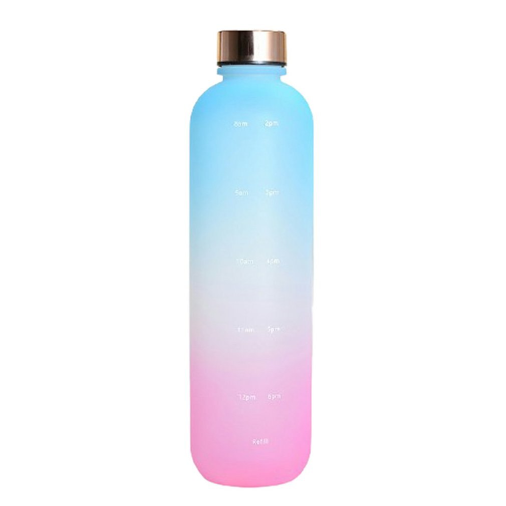 2022 Plastic Space Cup Large-Capacity Transparent Frosted Water Cup Copper Lid Water Bottle With Time Marker 1000ML: Blue Purple