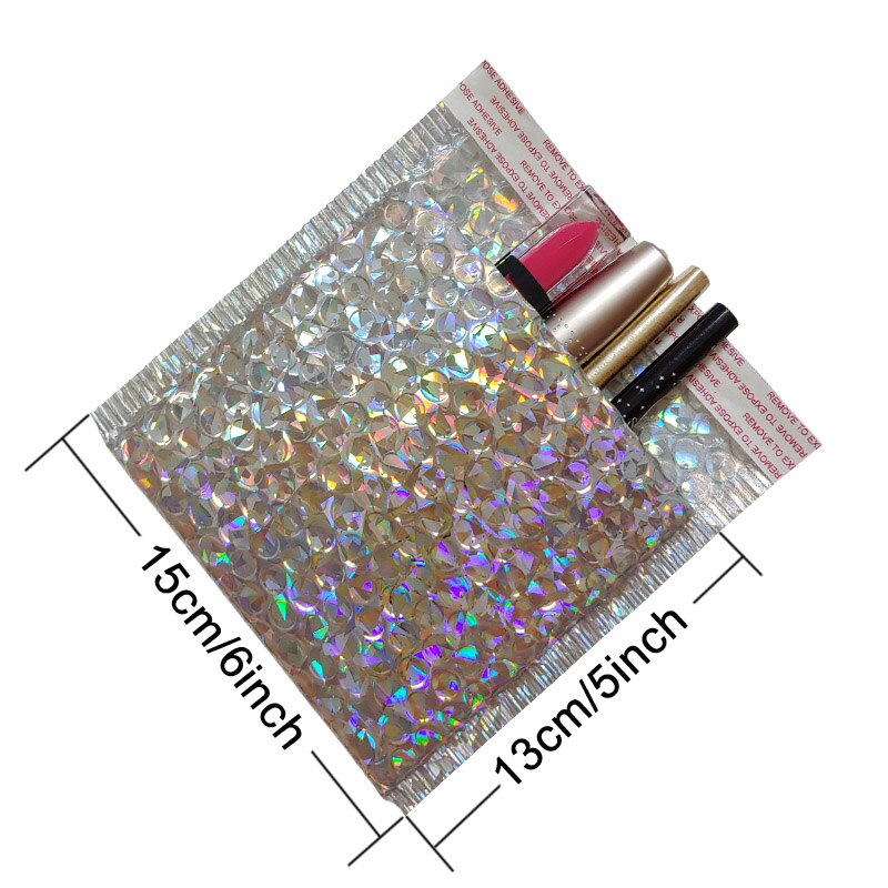 20 stk holografisk metallisk boble mailer emballage glamour farverige sølv nuancer folie pude polstrede konvolutter: 15 x 13cm