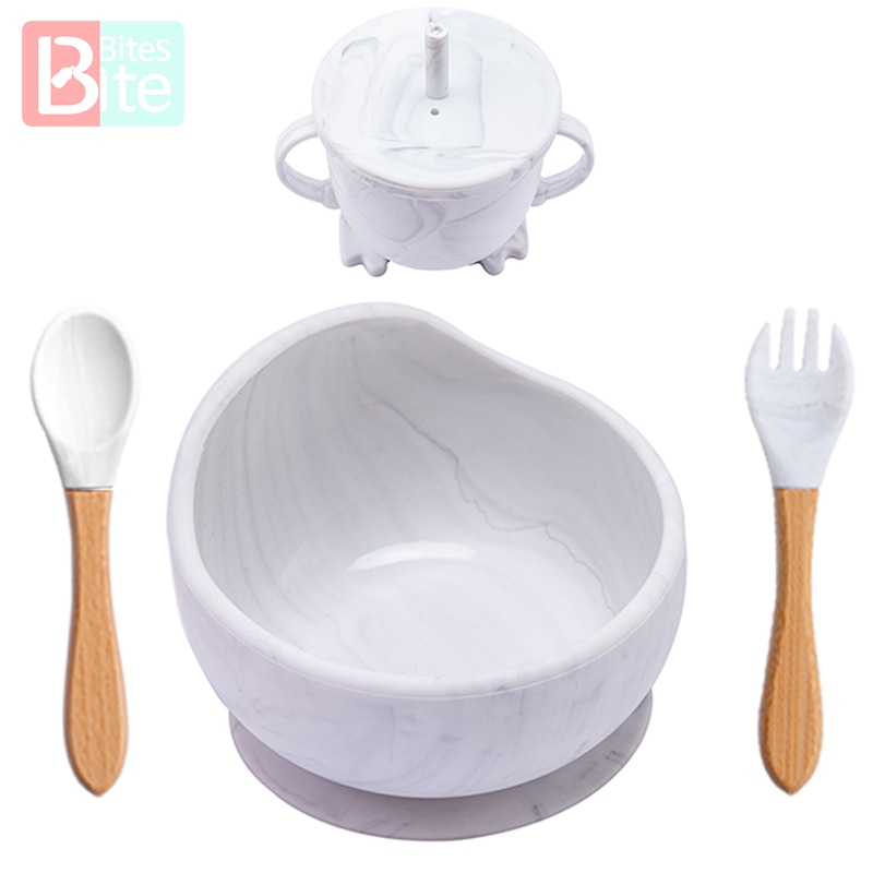 Baby Silicone Bowl Fork Spoon Straw Cup Set Silicone Bowl &amp; Spoon Learning Dishes Tableware Suction Bowl BPA Free Baby Product