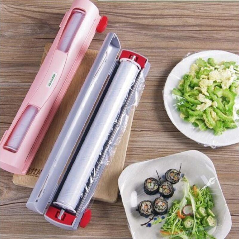 Food Wrap Dispenser Foil Cling Film Wrap Dispenser Plastic Sharp Cutter Plastic Wrap Storage Holder Dispense Kitchen Tool