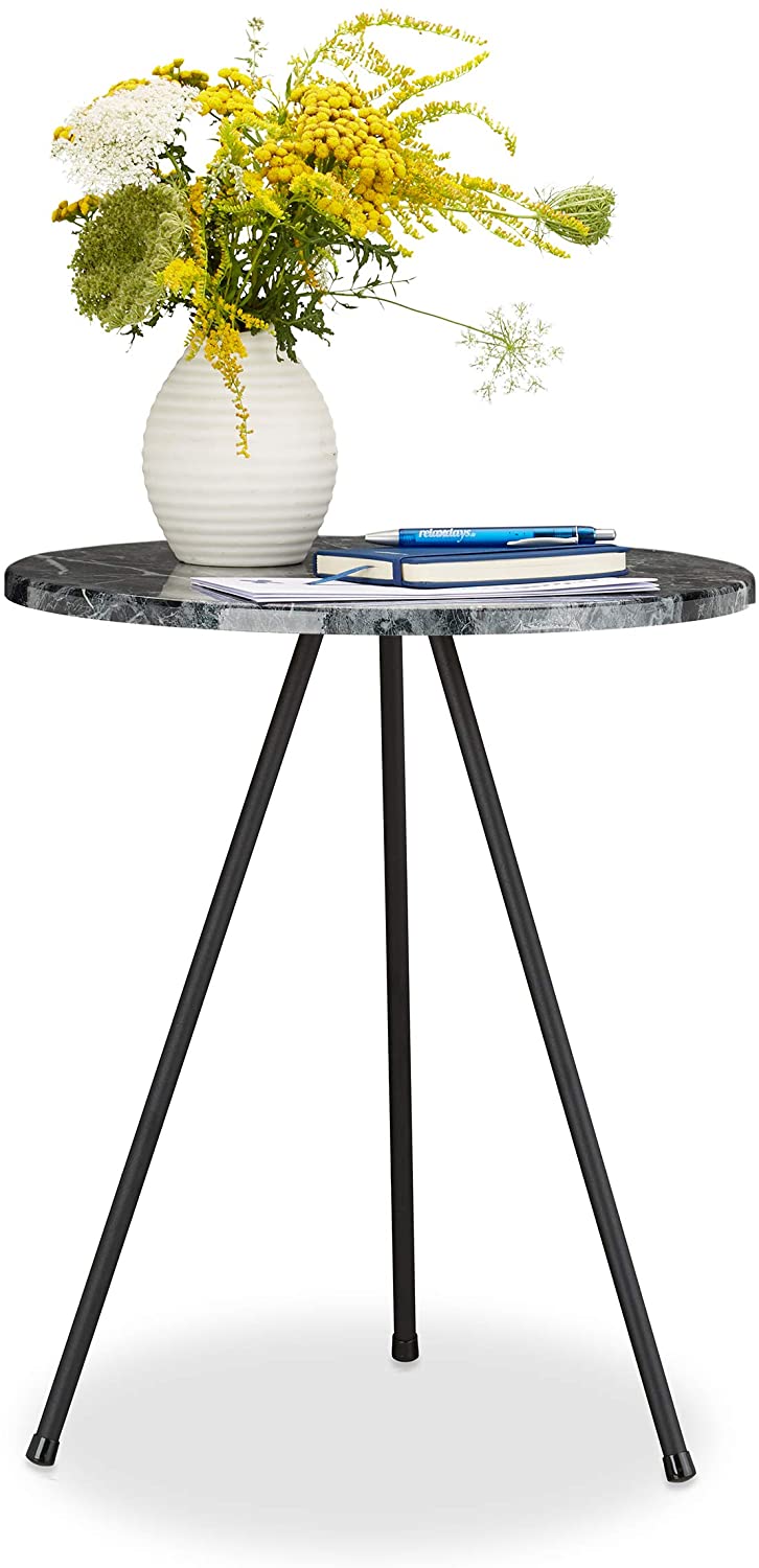 Side Look, 47 x 40 x 40 cm, Round Coffee Table, Grey bedroom furniture , Indoors & Outdoors, 3-Legs, Marbled, Wood: Default Title