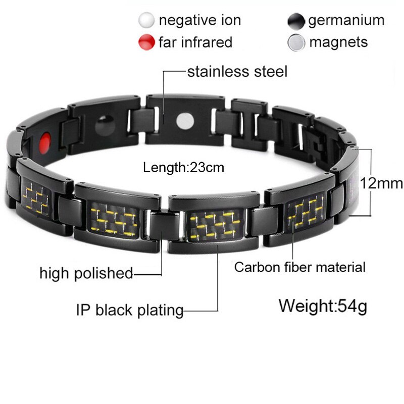 Mens Black Magnetische Armband Roestvrij Staal Energie Germanium Mannen 4 In 1 Armbanden Hand Chain Blue Carbon Fiber Hologram Bangle: 2