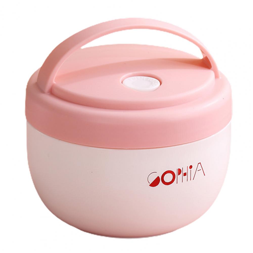 Microwaved Lunch Breakfast Cup Plastic Soup Cup Portable Lidded Soup Bowl Insulated Food Container Lunch Box Bento Box ланч бокс: Pink