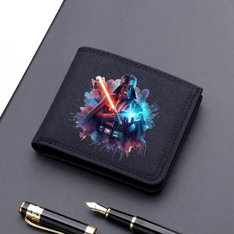Star Wars Canvas Men Card Holder Wallet Black Blue Grey Male Money Bag ID Photo Bank Holder Short Purse Credit Card Case Bag: FIOLETOWY