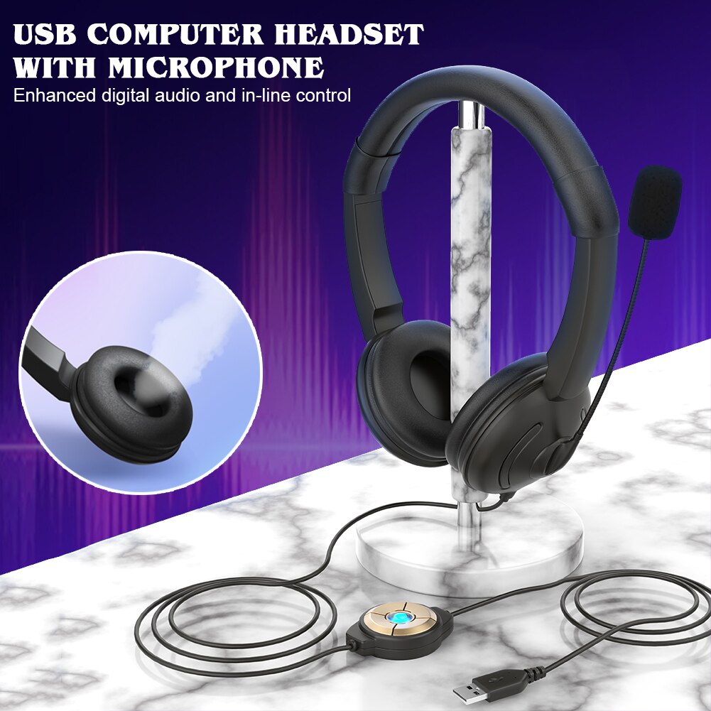 Usb Headset Met Microfoon En In-Line Controle On-Ear Hoofdtelefoon Voor Gaming, Skype, Kantoor, conferentie