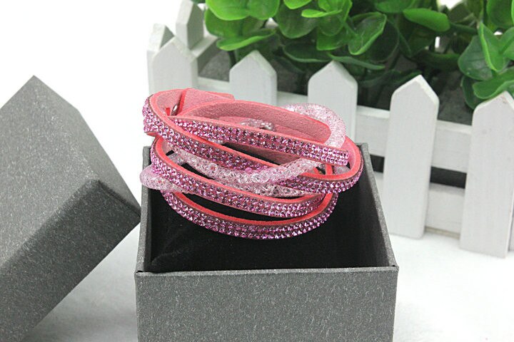 Pulsera de cuero de estrellas para mujer, joyería de , 2 pulseras de diamantes de imitación de piedra de cristal para mujer, de , 1 ud. Por lote, ,: Pink