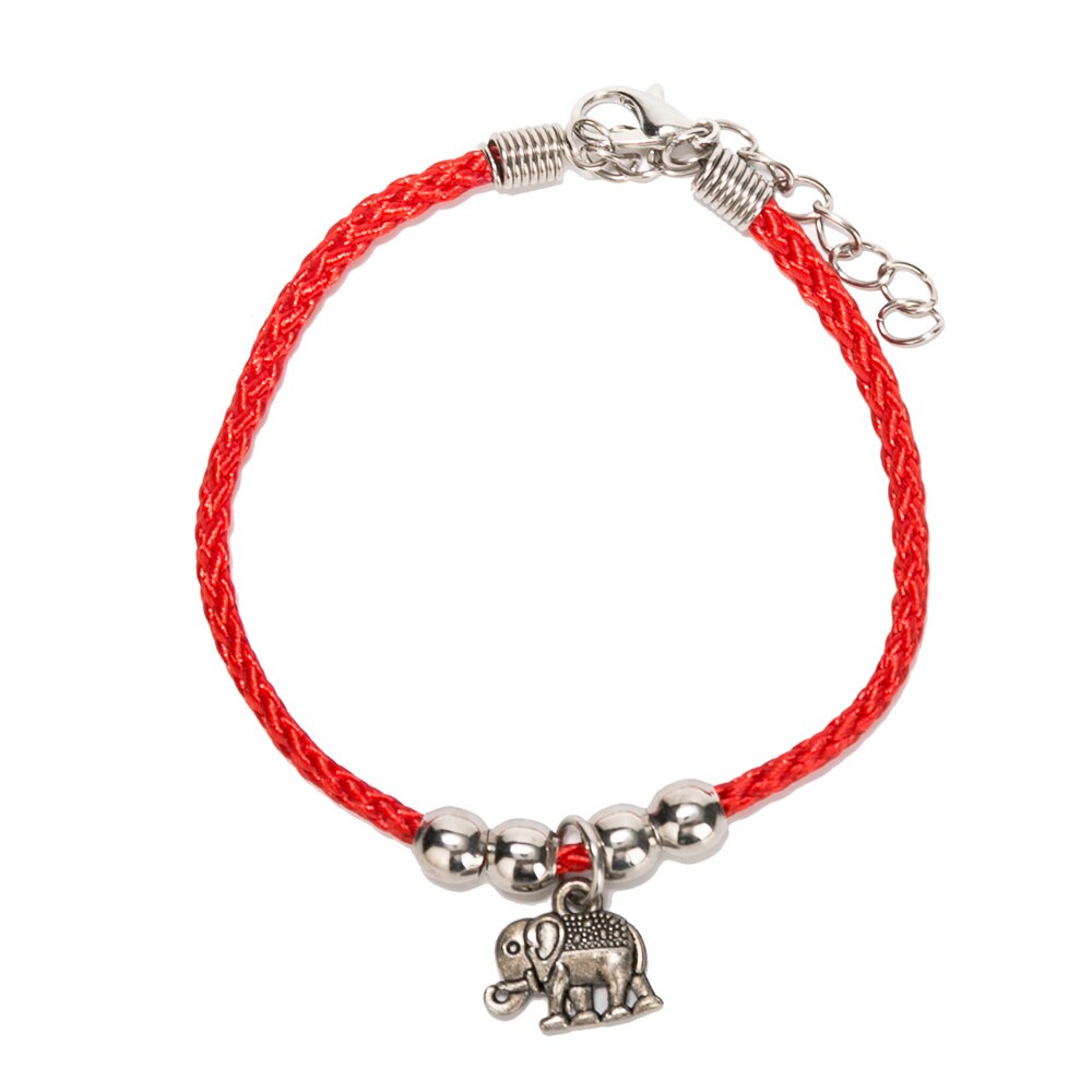 1 pcs Vintage Charm Olifant Hand Infinity Rode Draad String Armband Voor Vrouwen Mannen Met Extension P: 16