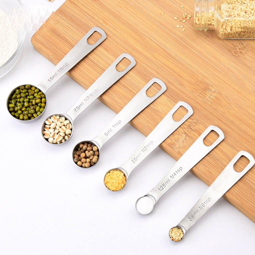 6pcs Measuring Spoons Stainless Steel Dry Liquid Ingredients Cooking Baking Stackable Meaure Tools