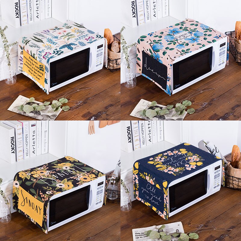 Four à micro-ondes à fleurs individuelles | De style nordique, couvre la poussière du four, bouclier en tissu de style artistique Rural avec sac de contenu de magasin