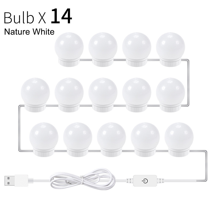 Make up Spiegel Vanity Led-lampen Kit Usb-poort Opladen Cosmetische Make-up Licht Spiegels Lamp Verstelbare Helderheid lichten A1: 14leds