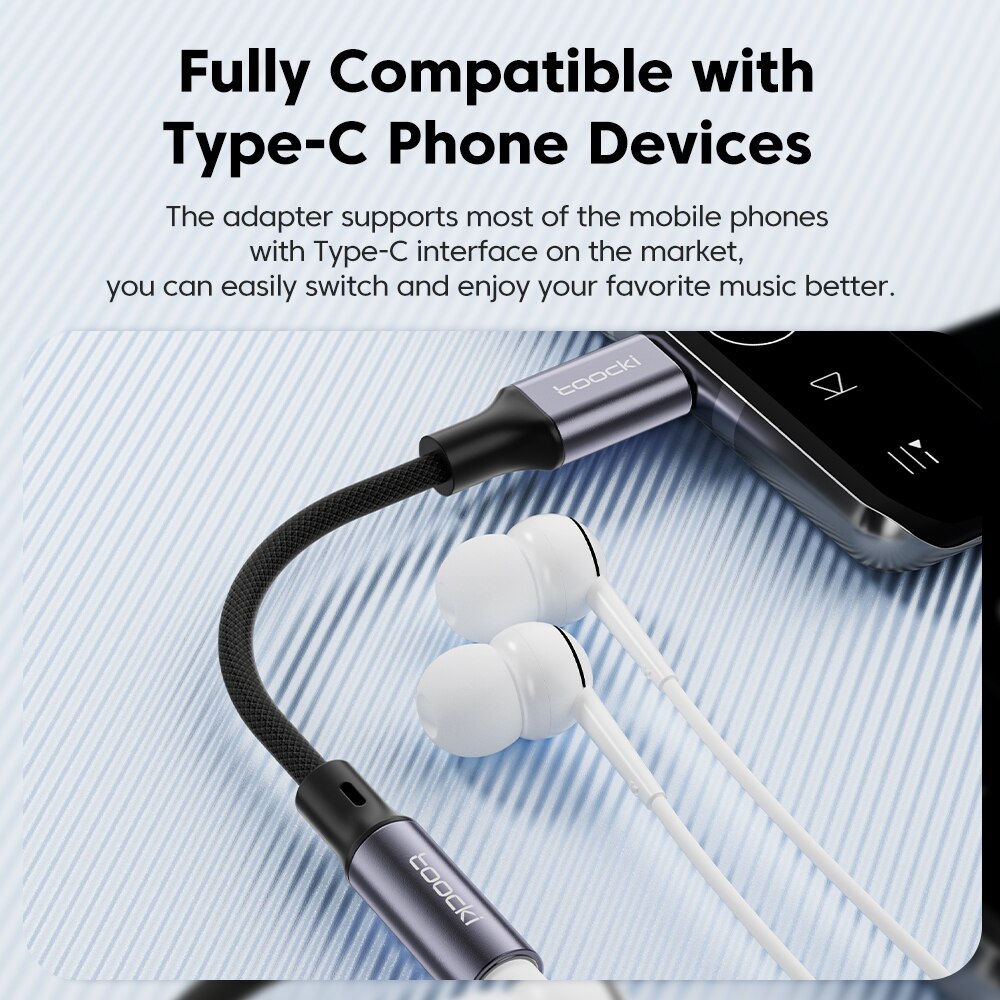 Toocki Adapter słuchawek USB typu C 3,5 Jack USB C do słuchawek 3,5 mm Kabel audio AUX do Huawei P30 Xiaomi Mi 10 9 Es