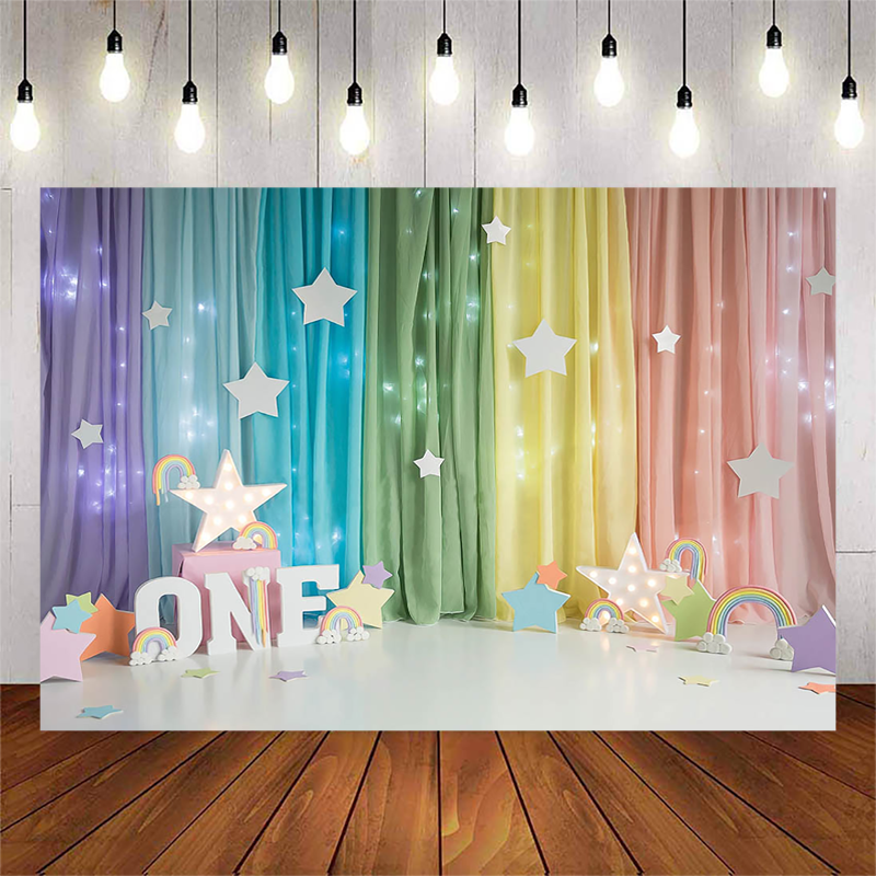 MOCSICKA arc-en-ciel rideau 1st anniversaire photographie décors étoiles Bokeh -né bébé enfants décoration photographie fond