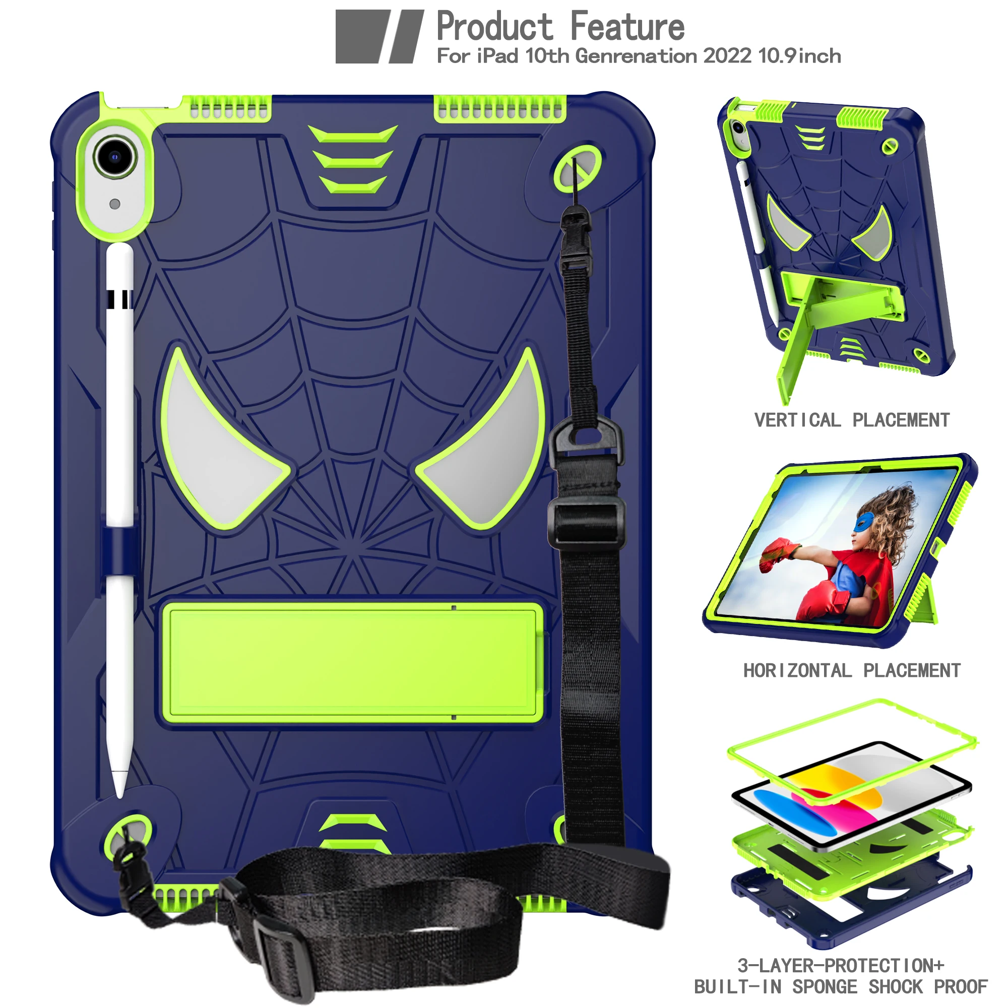 Funda protectora de cuerpo completo para tableta, cubierta a prueba de golpes para ipad 10, 10. ª generación, A2757, A2777, A2696, 2022: Verde