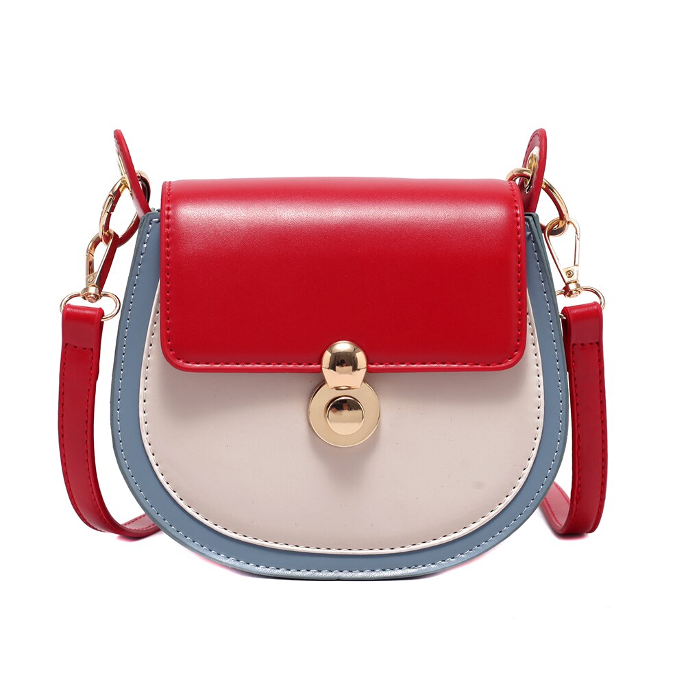 Crossbody Bags For Women PU Leather Contrast Color Small Shoulder Bag Female Handbags And Purses Travel Bags: Red