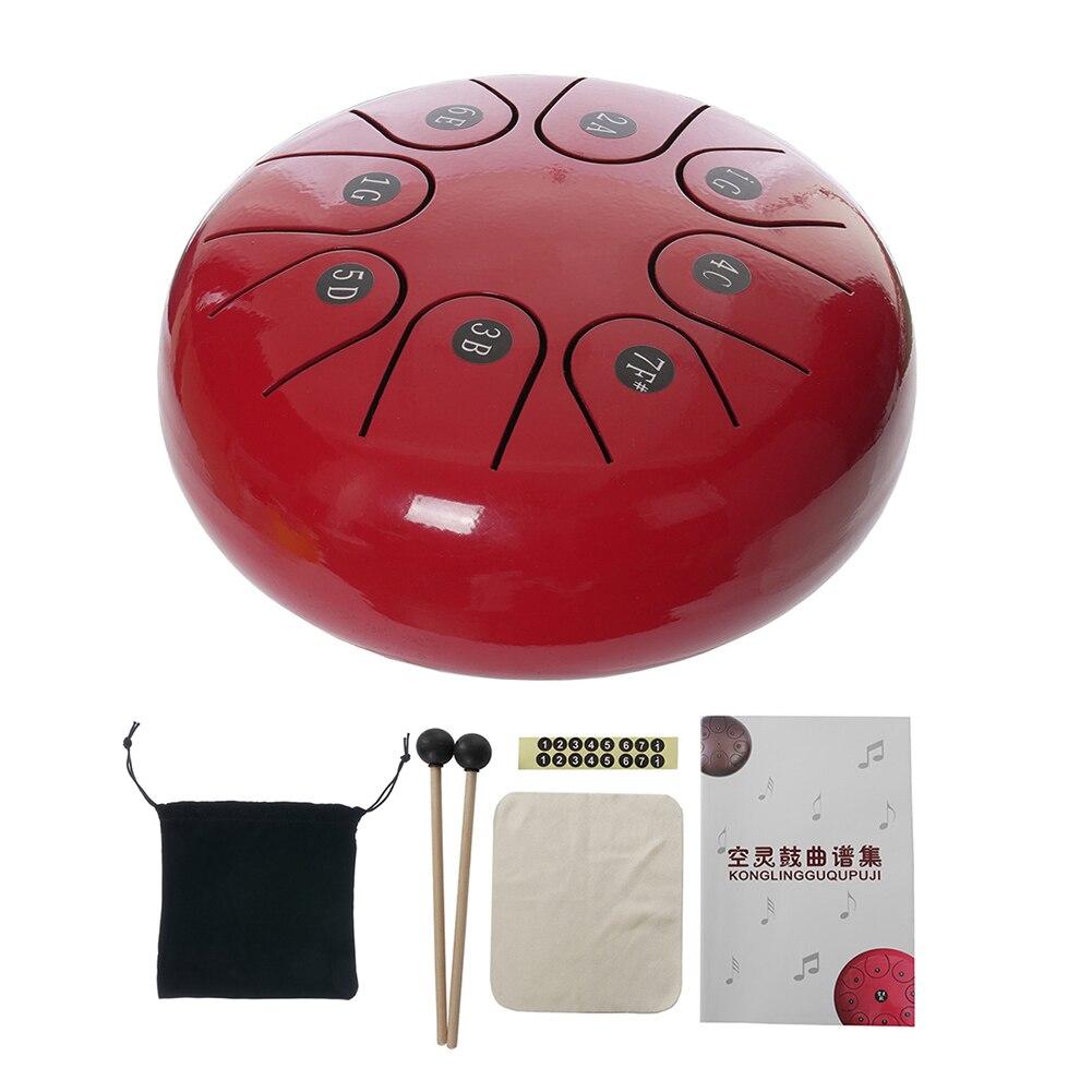 6 pouces En Acier Tongue Drum 8 Tune Notes Main Casserole Réservoir Éthérée Rythme Tambour avec Sac De Transport Pilons Autocollant Instrument de Percussion: Bright Red