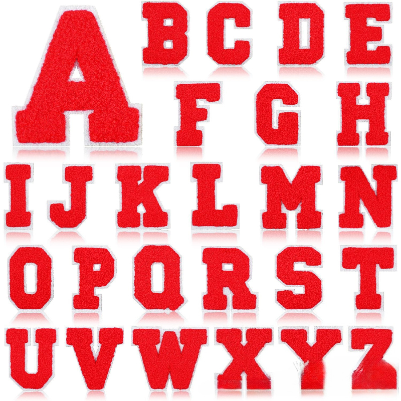 7Cm White Background Red Character Embroidery Cloth Sticker English Letters Towel Embroidery Patch Sticker Computer Embroidery