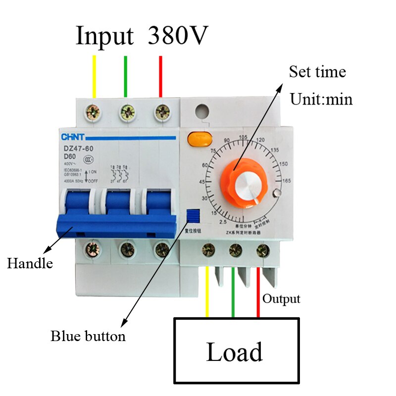 3 Phase 3 draht 380V Schaltkreis Unterbrecher mit Timer funktion 16A,32A,60A 0-20min,60min,120min,165min Lärm typ 380V Timer schalter