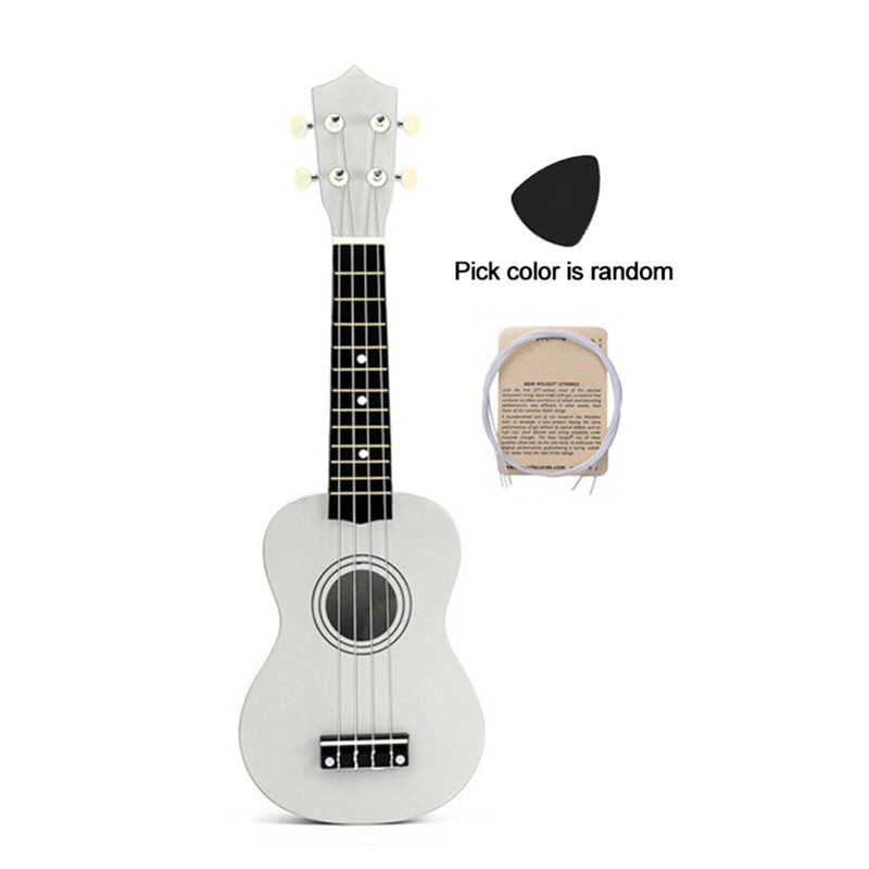 Colorful 21 inches Soprano Ukulele Basswood Nylon 4 Strings Ukulele Bag Acoustic Mini Hawaiian Guitar Bass Guitarra for Beginner: White