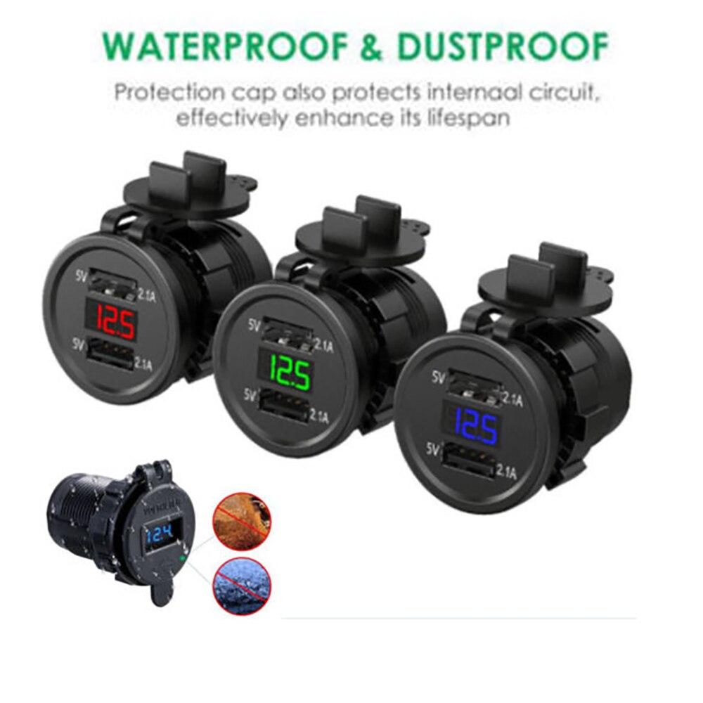 Powstro Auto Ladegerät Wasserdicht Dual USB Ports Sitz Auto Ladegerät Mit Led-anzeige Telefon Ladegeräte Für Iphone Android Smartphone