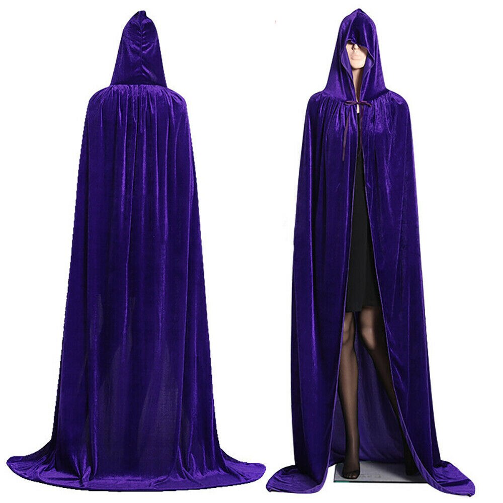 Halloween capa de terciopelo con capucha traje Medieval brujo capa traje Unisex: Púrpura