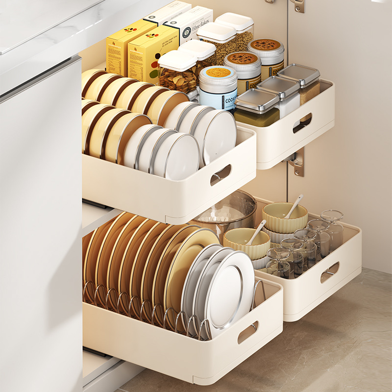 Under Sink Basket Plate Drain Rack Cabinet Storage Rack Pull out Cabinet Organizer Kitchen Slide Out Pantry Shelf Drawer Storage