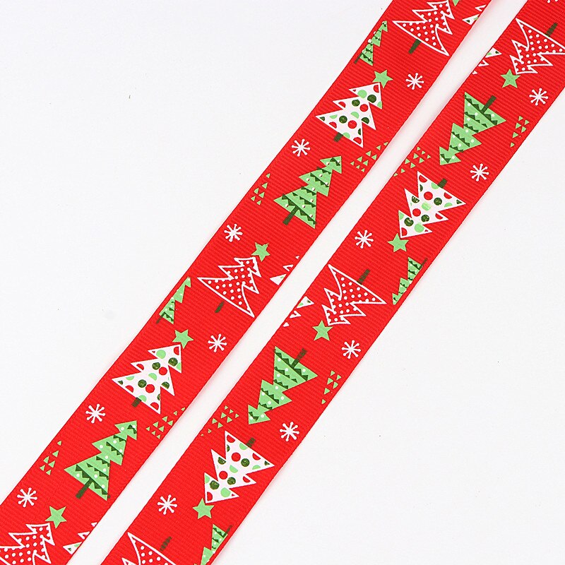 5 meter 25mm brede grosgrain kerstlinten rood groen bedrukt wit sneeuwvlok grosgrain lint linten kerstversiering: Rode boom / 1 meter
