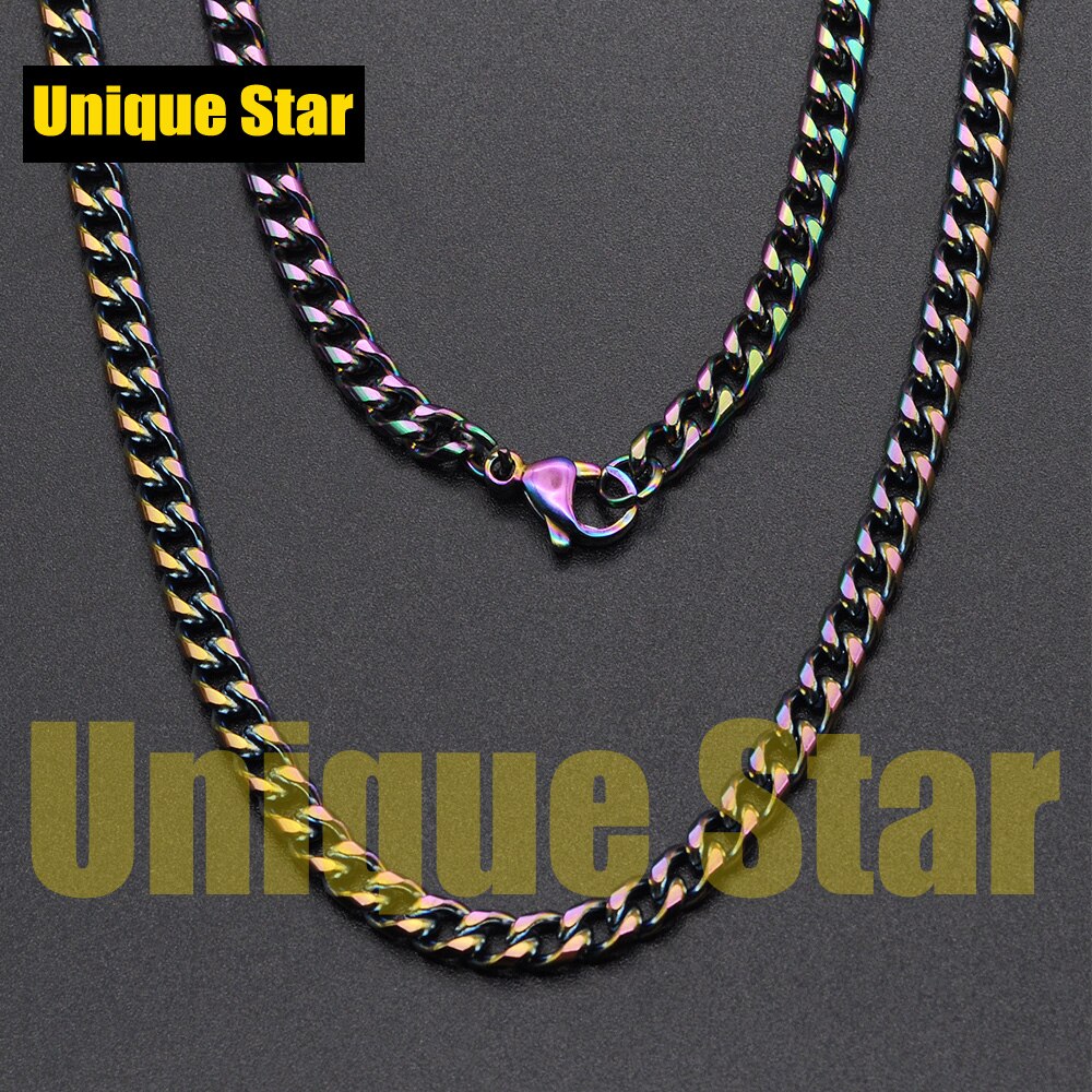 3pcs/lot 5mm 100% Stainless Steel Rainbow Plated Hip Hop Miami Cuban Curb Link Chain Necklace for Men Jewelry