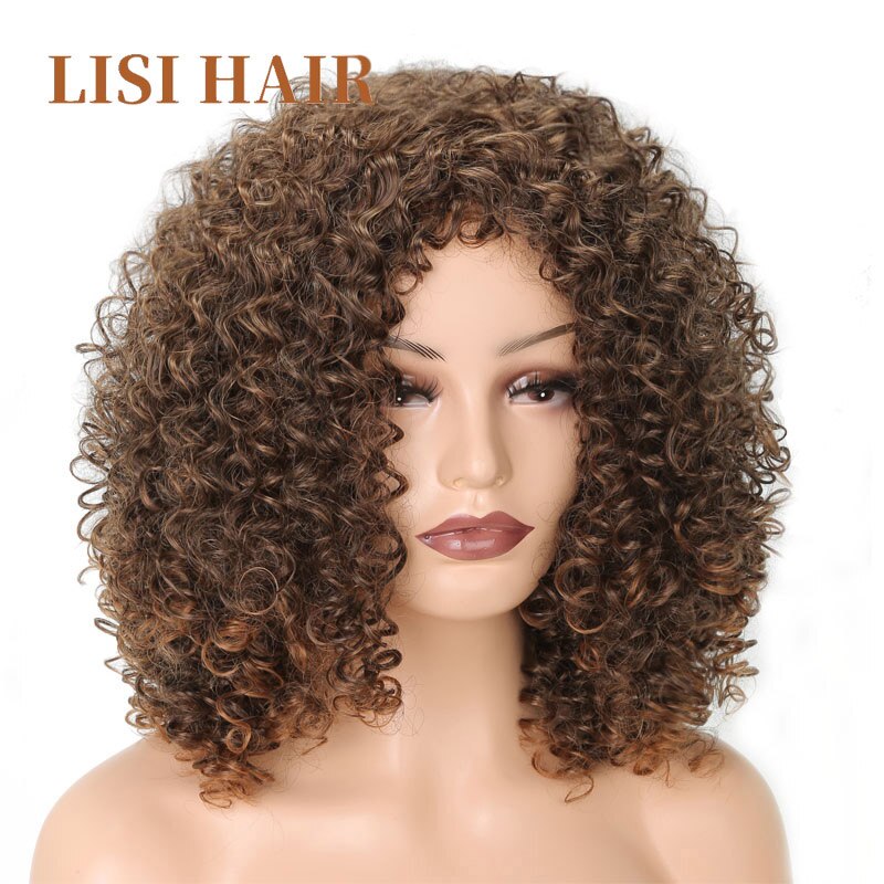 LISI HAIR Short Curly Hair Blond Brown Color Wigs For Black Women African Women Hairstyle Synthetic Hair High Temperature Fiber