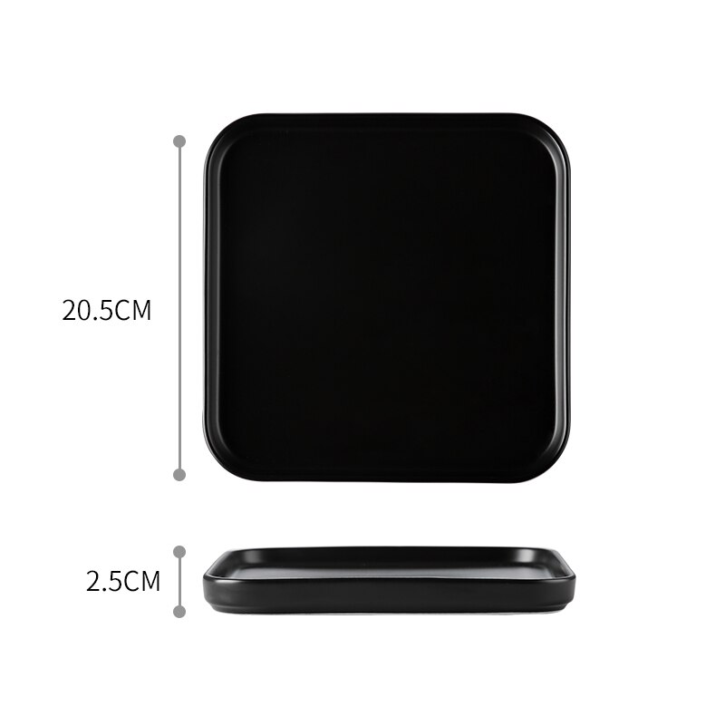 Firkantet tallerken flat keramisk servise hjem kjøkken porselen rekvisita biff matbit kake fett romantisk middagsretter: Svart 20.5cm