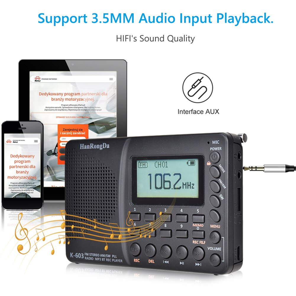 K603 FM/SW/AM Multifunctional Radio Multi Band Digital Radio Stereo MP3 Player LCD Display Speaker