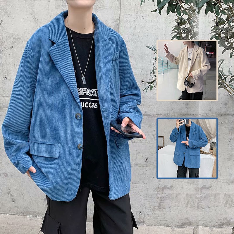 Jesień sztruks marynarka moda męska retro biznes zwykły marynarka strój mężczyźni luźny koreańnarty garnitur kurtka mężczyzna płaszcz sztruksowy M-2XL