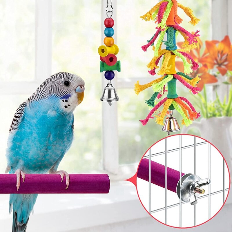 8 Pcs Vogel Papegaai Speelgoed, Opknoping Houten Kokosnoot Vogels Huis Met Ladder, stand Kauwen Bell Huisdier Vogels Kooi Speelgoed Accessoires