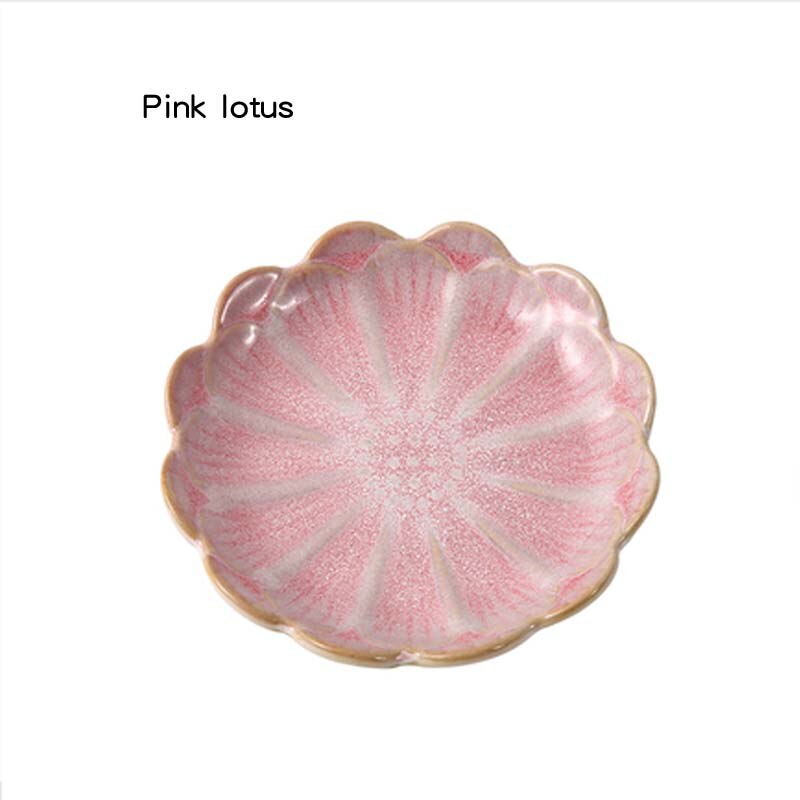 Keukengerei Snack Kleine Plaat Voor Voedsel Keramische Kant Dishe Servies Fruitschaal Saus Dishe Serveren Cartoon Tafel Decoratie: Pink lotus