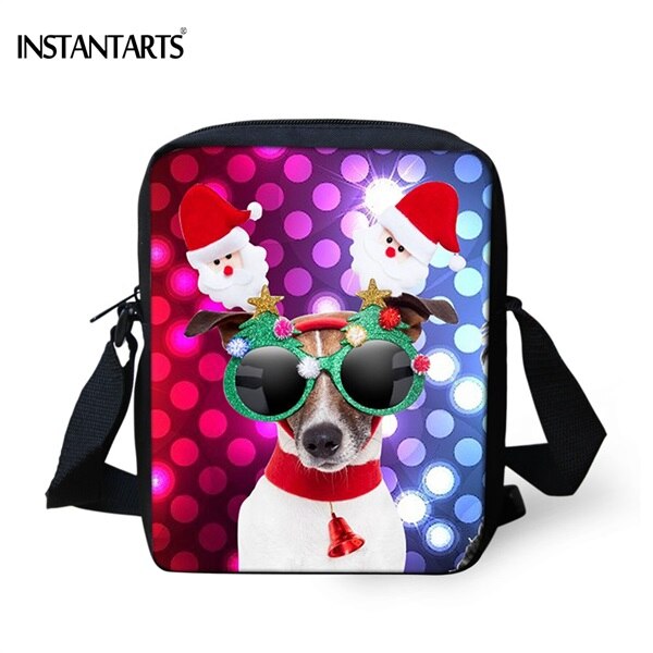 Instantarts engraçado 3d chapéu vermelho pet pug cão impresso crossbody saco para meninas meninos chirstmas presente mini bolsas de viagem sacos do mensageiro: CC1931E