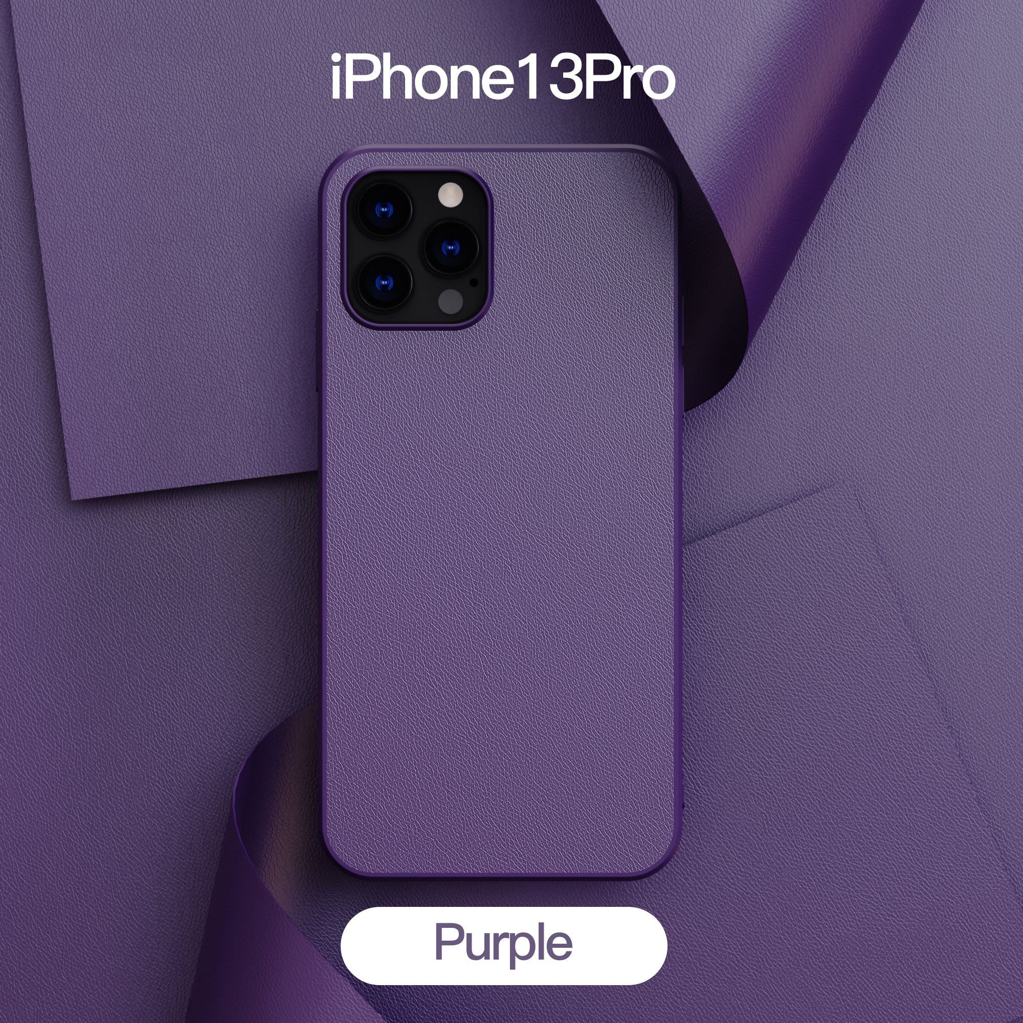 Funda de teléfono móvil adecuada para IPhone13, cubierta protectora de cuero liso con patrón, carcasa de cuero de Color sólido, funda protectora: Purple i13 Pro