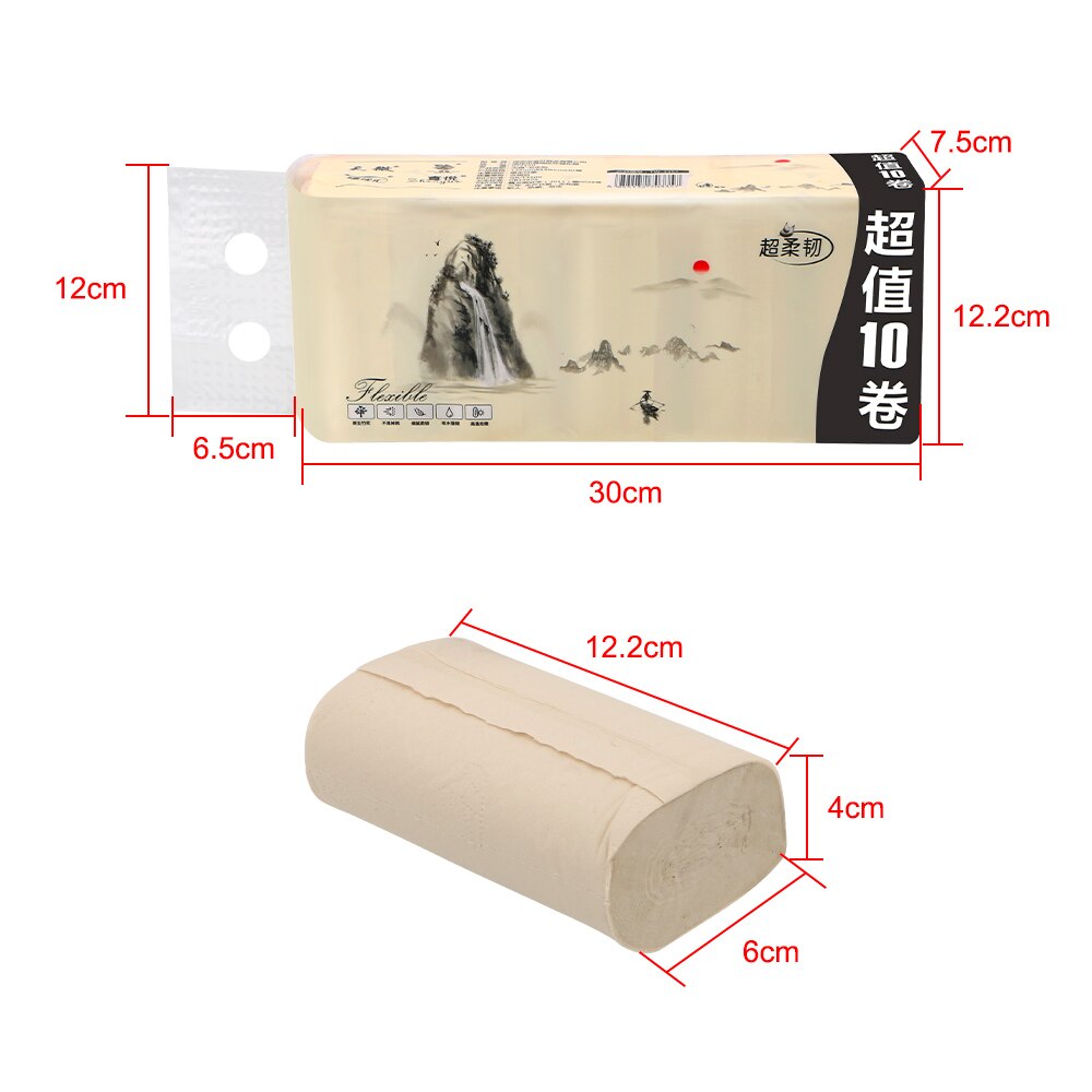 4 Layers 10 Rolls Bamboo Pulp Hand Towels Home Bath Kitchen Tissue Roll Skin-friendly Coreless Toilet Paper Toilet Roll Paper