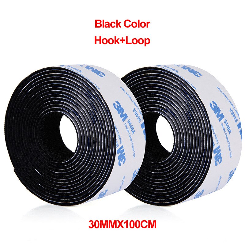 100CM/Pairs 16/20/25/30/38/50/100MM Magic Velcro Tape with Glue for DIY: 30MM Black 1Pair