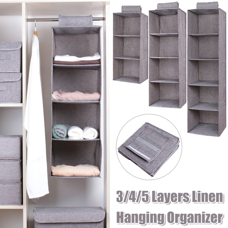 3/4/5 Layers Linen Closet Organizer Storage Foldable Fabric Bag Hanging Clothes Holder Clothes Home Classification Storage D30