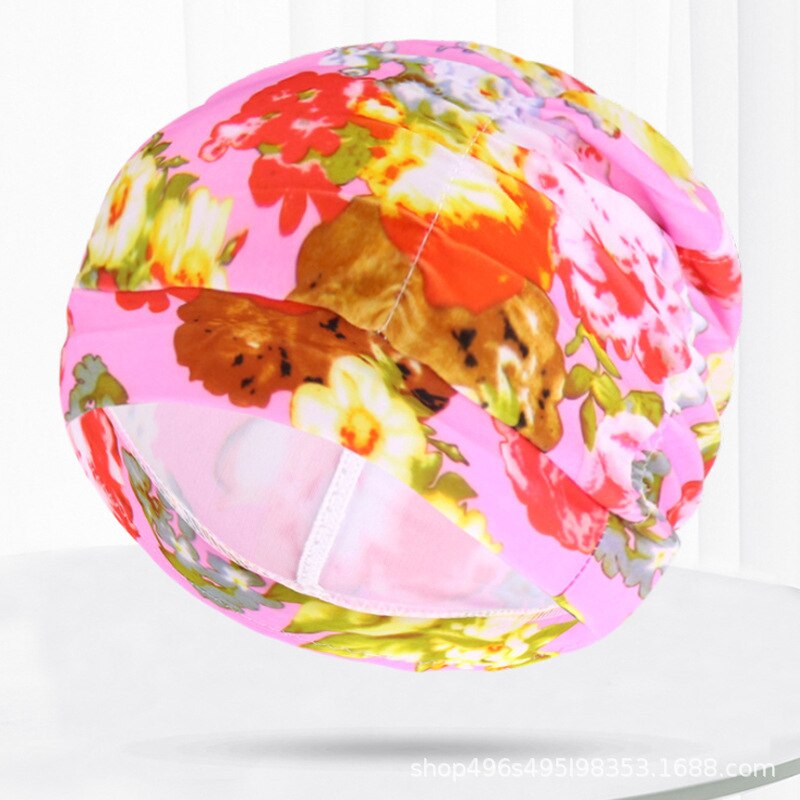 1Pc Hoge Elastische Badmuts Mannen Vrouwen Gratis Grootte Solid Bloemen Gedrukt Lange Haar Sport Zwemmen Zwembad Hoed Nylon tulband