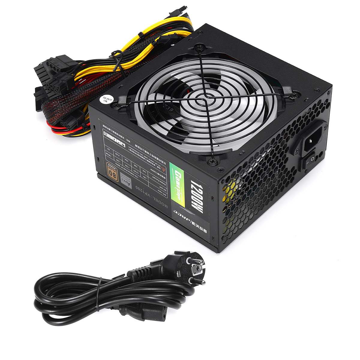 1200W Computer Power Supply Active PFC 12CM LED Fan Led 12V ATX 8PIN+2x6PIN SATA PC Power Supply for Desktop Gaming Computer