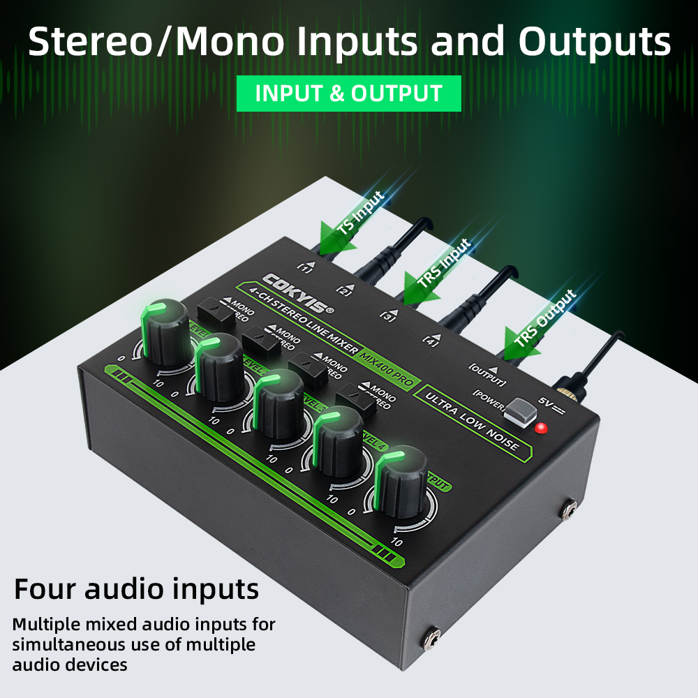 Mixer audio professionale a 4 canali con luce RGB Mini mixer audio Mixer di linea Piccolo mixer audio per Club BarMix400 Pro