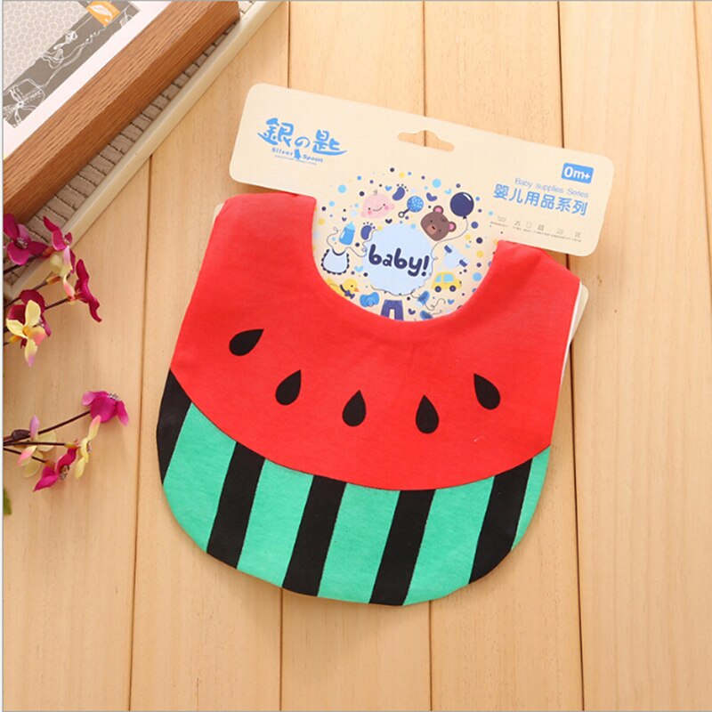 Baby Girl Boy Bibs Football Orange Cake Cartoon Baby Cotton Scarf Bibs Toddler Button Burp Cloths Feeding Care: watermelon