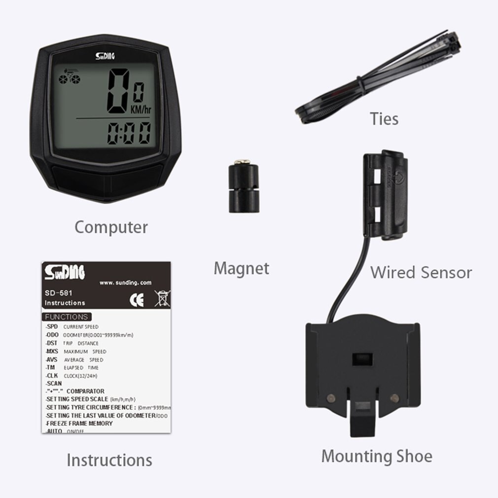 SUNDING SD-581A Bike Wired Computer Speedometer Odometer Cycling Bicycle Waterproof Measurable Temperature Stopwatch