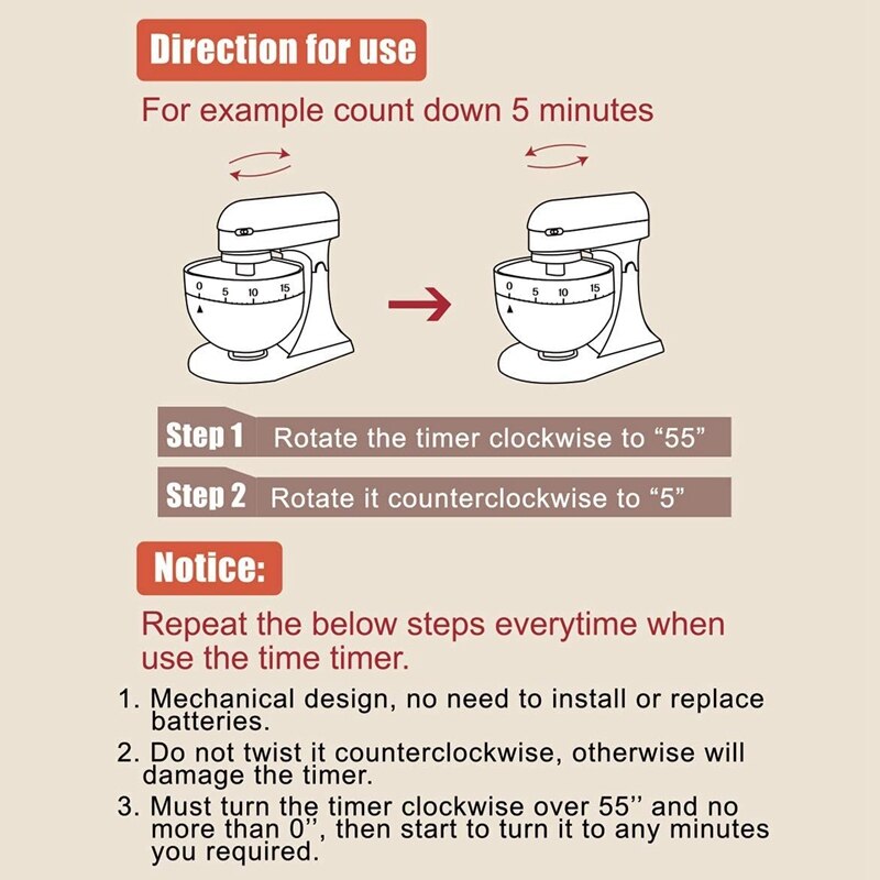 2 Kitchen Mixer Timer Cooking Timer Remind 60 Minutes Mechanical Countdown Clock Time Management