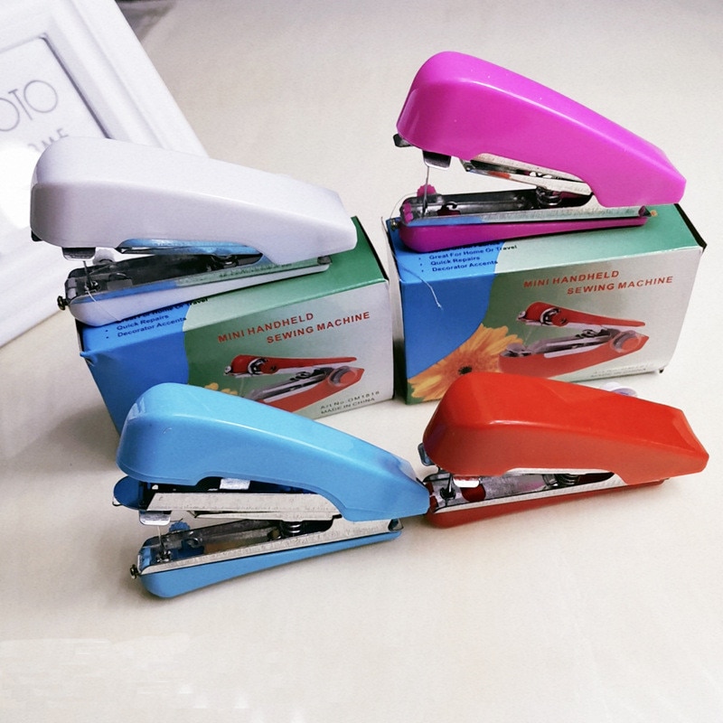 Portable Mini Manual Sewing Machine DIY Needlework Cordless Hand-Held Clothes Fabrics Sewing Handwork Tool Simple Operation